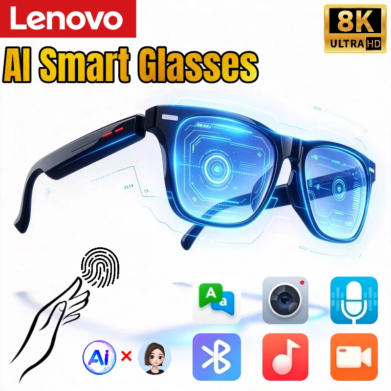 Lenovo 2027 New Smart Glasses Camera Control Voice Assistant Music Bluetooth Call Sunglasses For Men Women Wireless Glasses