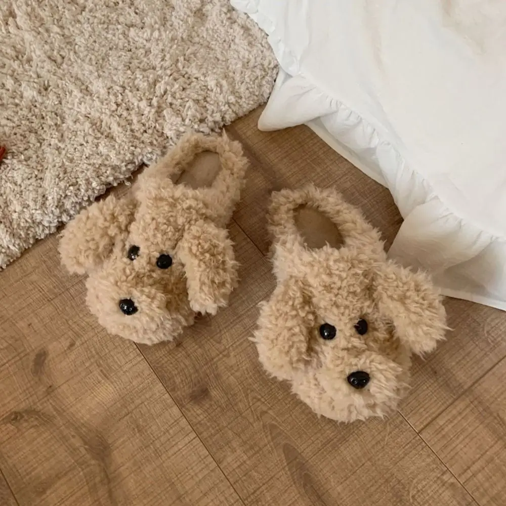 Cozy Soft Toy Poodle Slippers Cute Animal Winter Dog Plush Slides Plushy Thick Sole Fluffy Puppy Slippers Girls