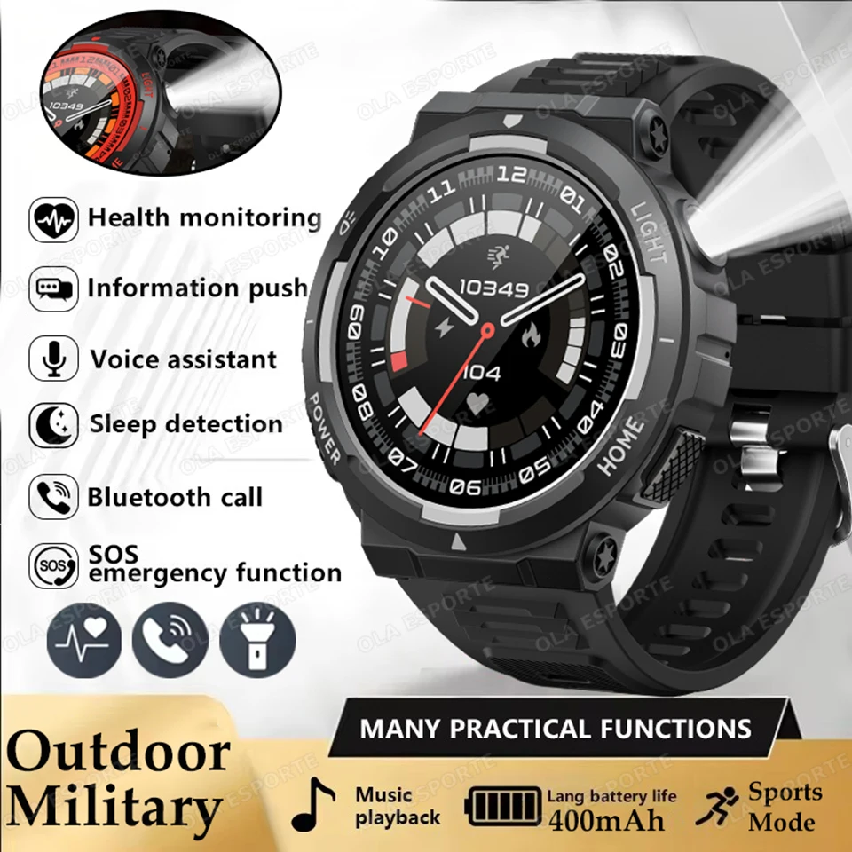 

Smart Watch Outdoor Military Sports Watches Heart Rate Blood Oxygen/Pressure Bluetooth Call LED Flashlight Waterproof Smartwatch