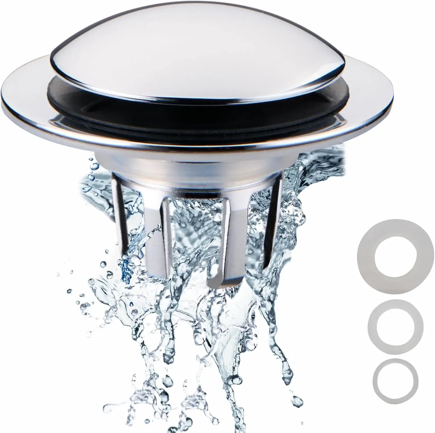 

Universal Pop-Up Sink Drain Stopper with Hair Catcher, Fits 1 1/8"-1 1/2" Holes, Anti-Clogging Chrome Design