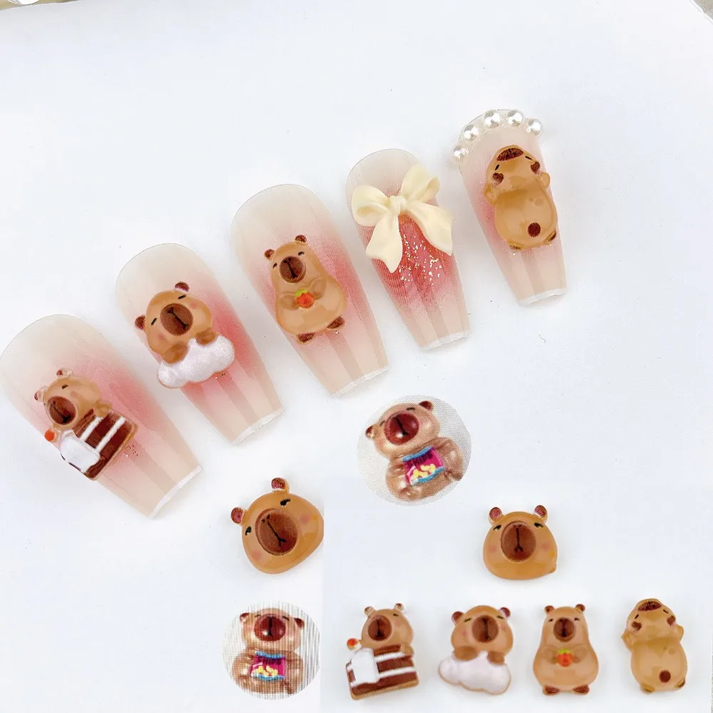 50 قطعة جديد الراتنج مسمار الفن الحلي كابيبارا الكرتون مسمار الراتنج الحفر الحلي ثلاثية الأبعاد مسمار الملحقات