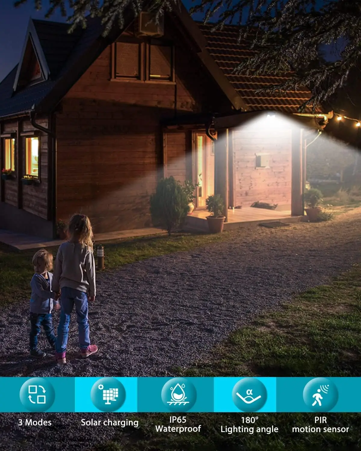 Pacote com 6 luzes solares externas, 140LED, 3 modos, sensor de movimento, à prova d'água IP65