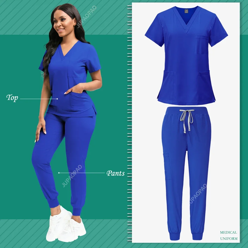 Slim Fit Vrouwen Scrubs Sets Ziekenhuis Medische Uniformen Verpleegkundigen Accessoires Tandheelkundige Kliniek Schoonheidssalon Spa Werkkleding Scrubs Tops Broek