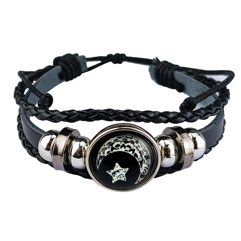 Sun and Moon Lovers Leather Bracelet Punk Multi-Layered Beaded Braided Adjustable Bracelet Set For Couple Jewelry