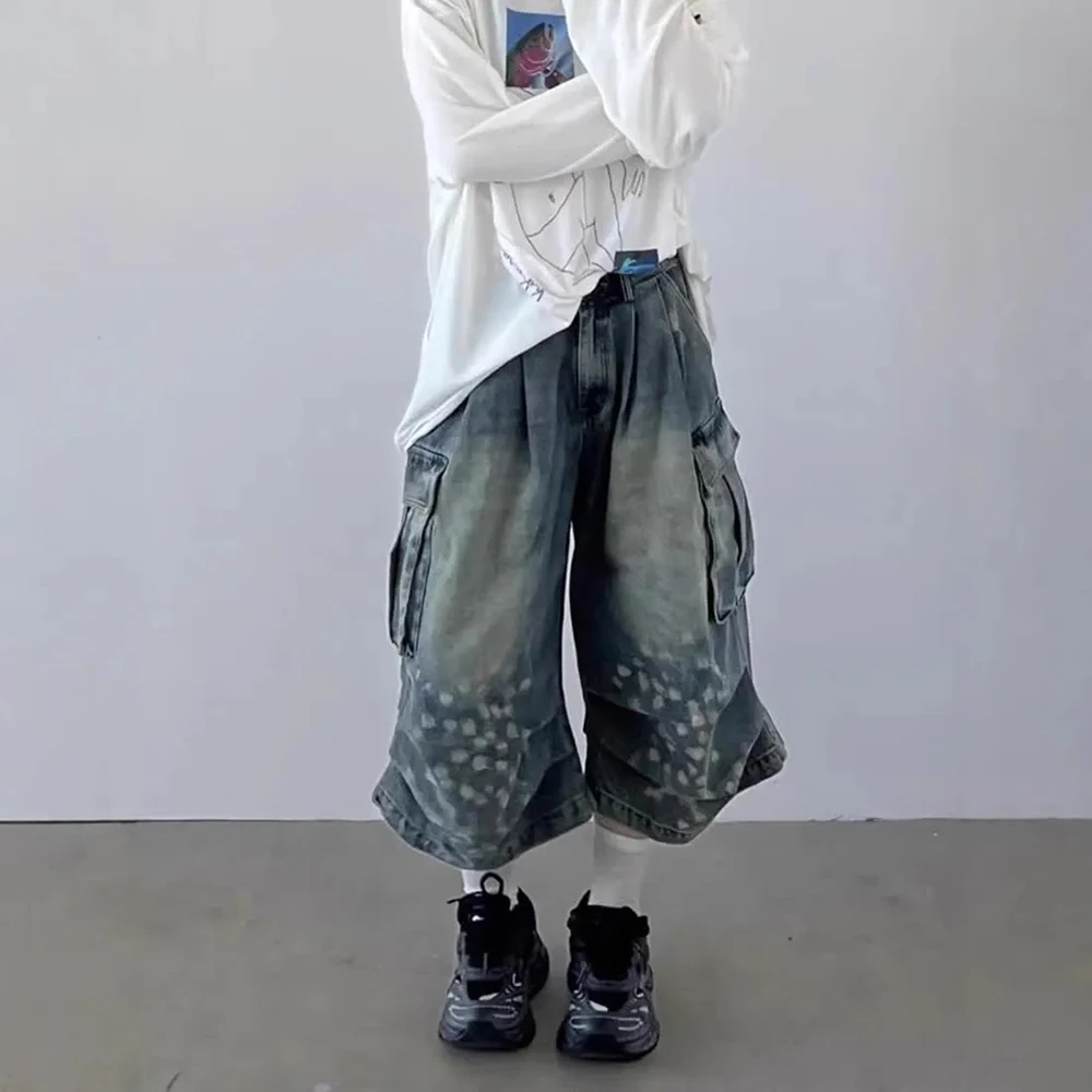 

Summer New Men's Straight Wide-Leg Cropped Jeans Retro American Fashion Trend Street Hip-Hop Niche Casual Loose Men's Bottoms