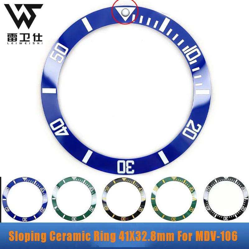 Sloping Ceramic Ring For Casio MDV-106 Swordfish Green Luminous pip at 12 Ceramic Bezel Black Blue Replacement Of Watch part