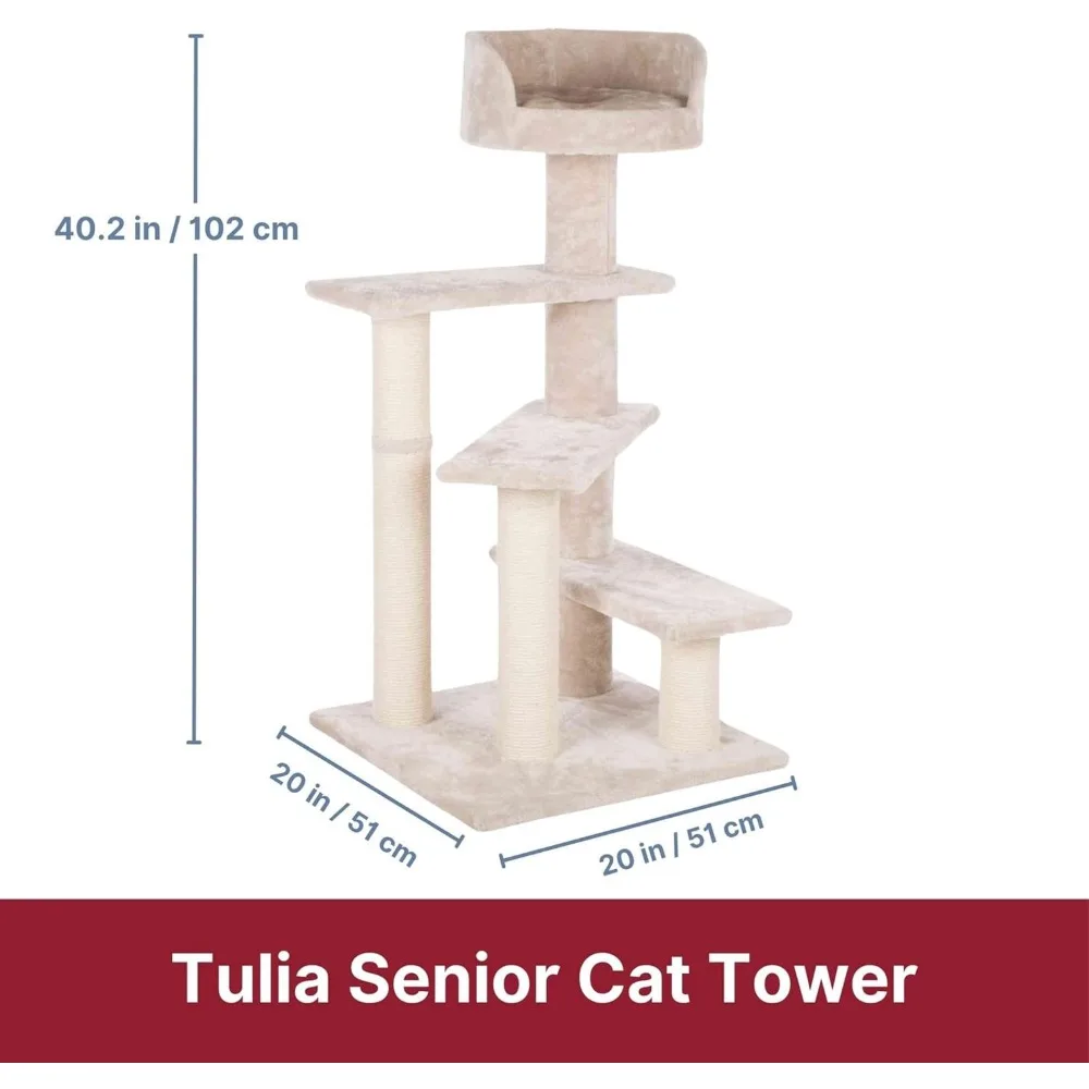 شجرة TRIXIE Tulia Senior Cat مع أعمدة للخدش، أربعة منصات، منصة علوية مبطنة، كريمي متوسط