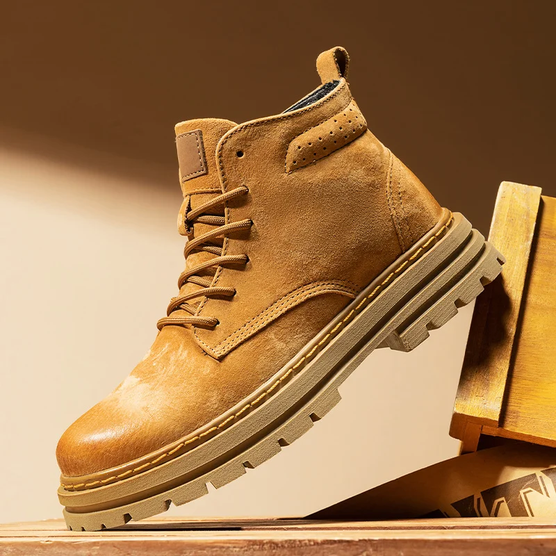 

Men's Autumn and Winter New Style British Style Retro Versatile Men's High-Top Leather Shoes Genuine Leather Mid-Top Work Boots