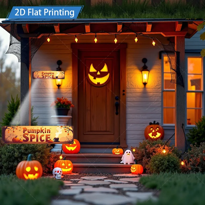 1 Stück Metallschild, 10,2 x 40,6 cm, Kürbisgewürz-Herbstszene, Metallschild – Halloween-Dekoration für Haus und Garten