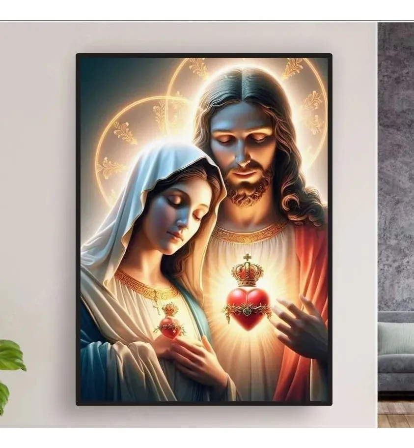 Christian Religious Jesus Virgin Mary Sacred Heart Canvas Painting Catholic Holy Child Jesus Art Poster Home Decor