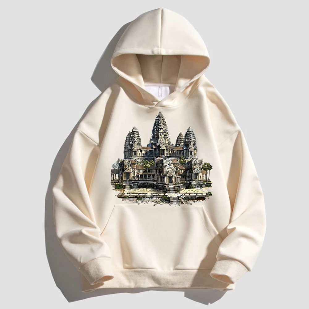 Pullover Hoodie for Men Teens Angkor Wat Cambodian Graphic Hoodie Breathable Sweatshirt 100% Cotton Streetwear 2024 New Fashion