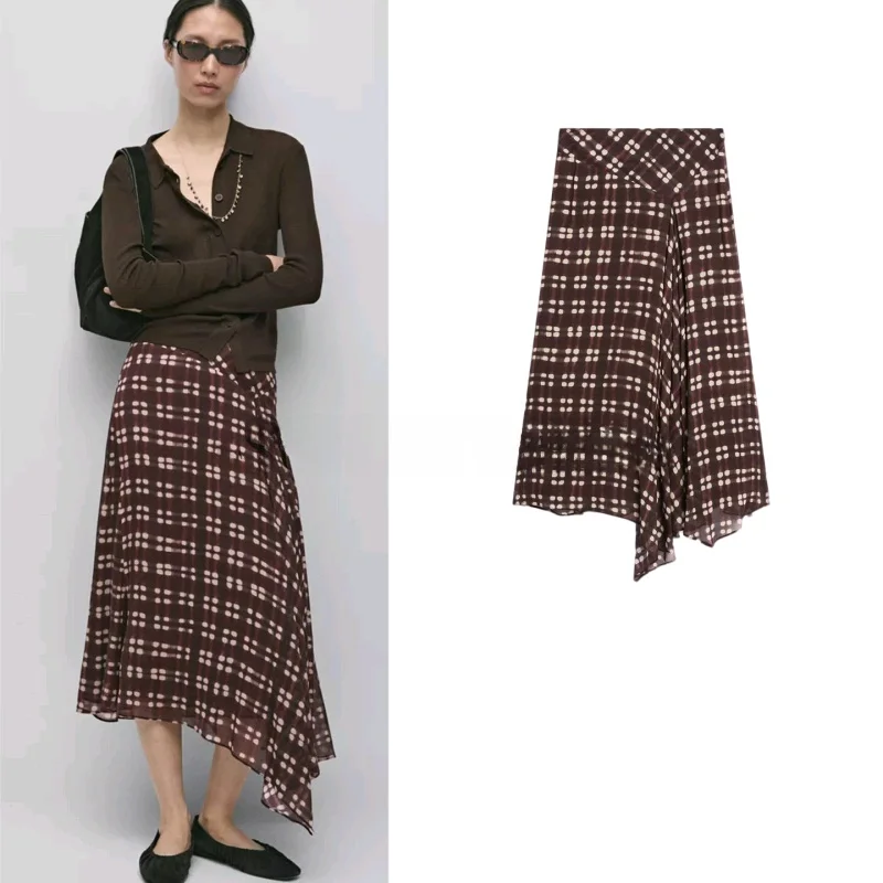 

Новая женская юбка миди с асимметричным подолом и драпировкой в клетку, широкая, расклешенная, с завышенной талией, из полиэстера, с нерегулярным кроем