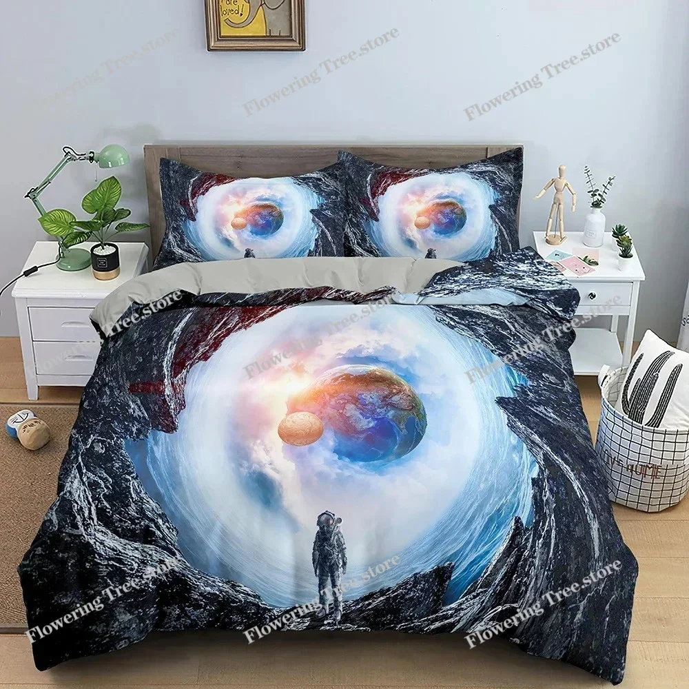 

Комплект постельного белья Spaceman Astronaut для мальчиков и девочек, двуспальный/королевский размер, пододеяльник, наволочка, модный домашний текстиль для детей и взрослых
