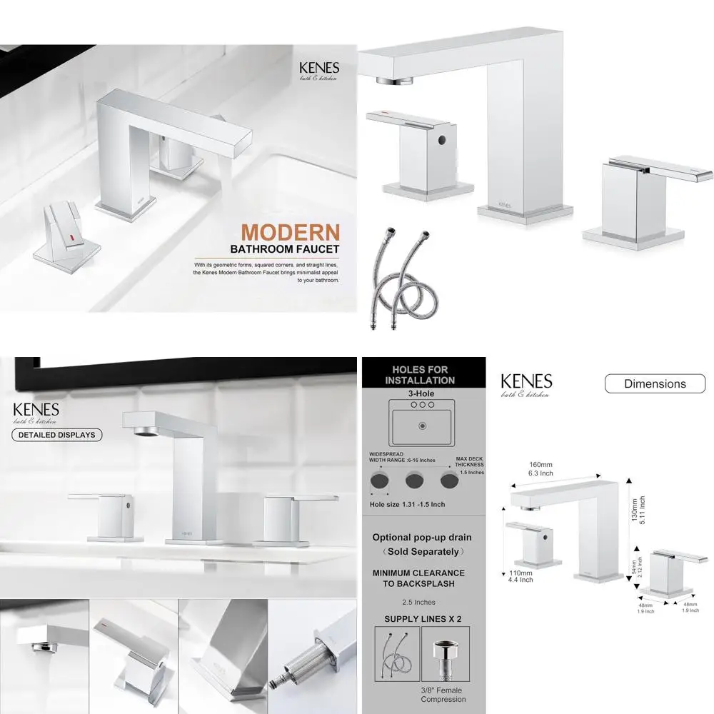 

8 хромированных широко распространенных смесителей для раковины из 3 предметов с 8-дюймовым изливом для туалетного столика в ванной комнате, KE-9050-5