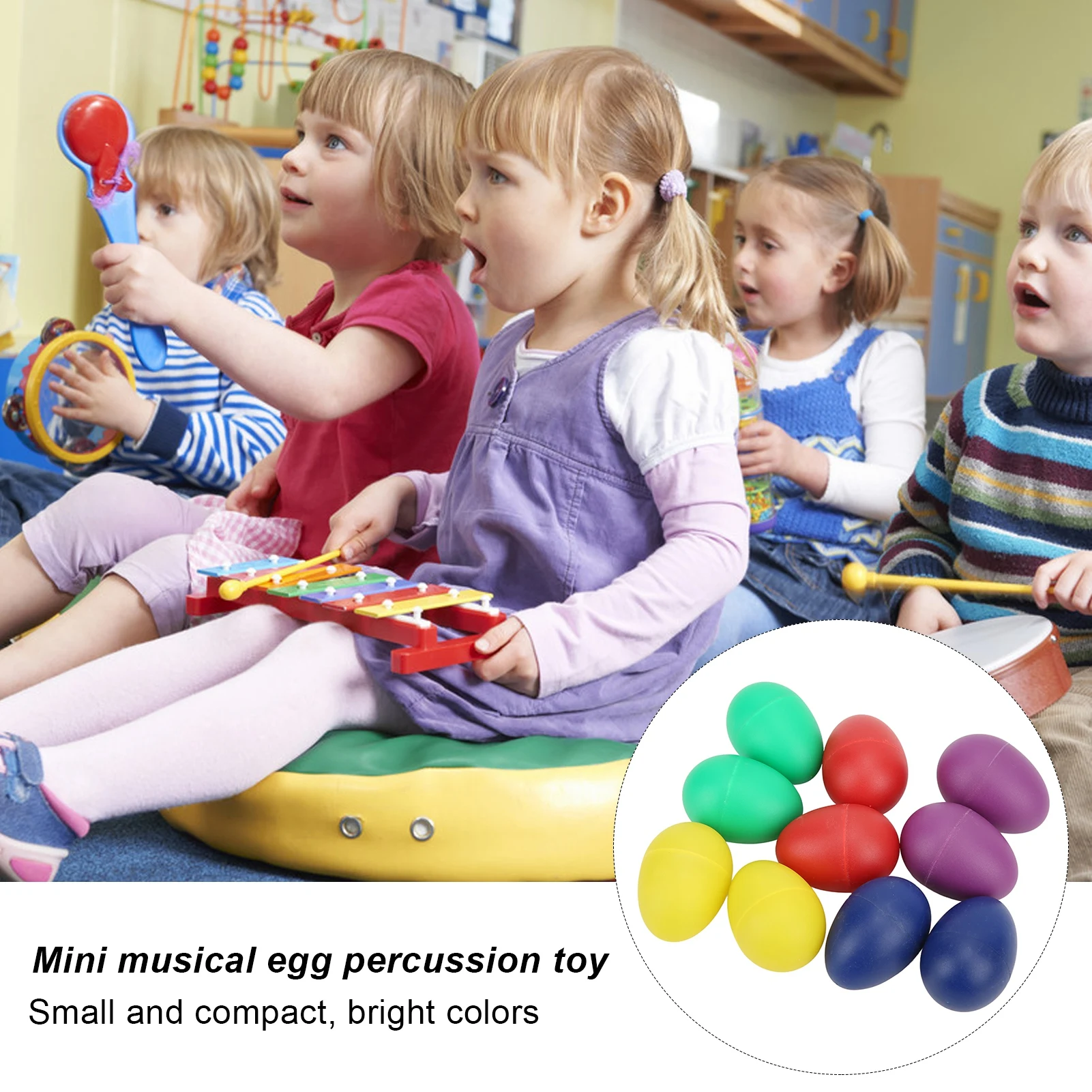 ZK30 10 peças mini ovos musicais coloridos mão agitadores de ovos de plástico brinquedo de instrumento musical de percussão
