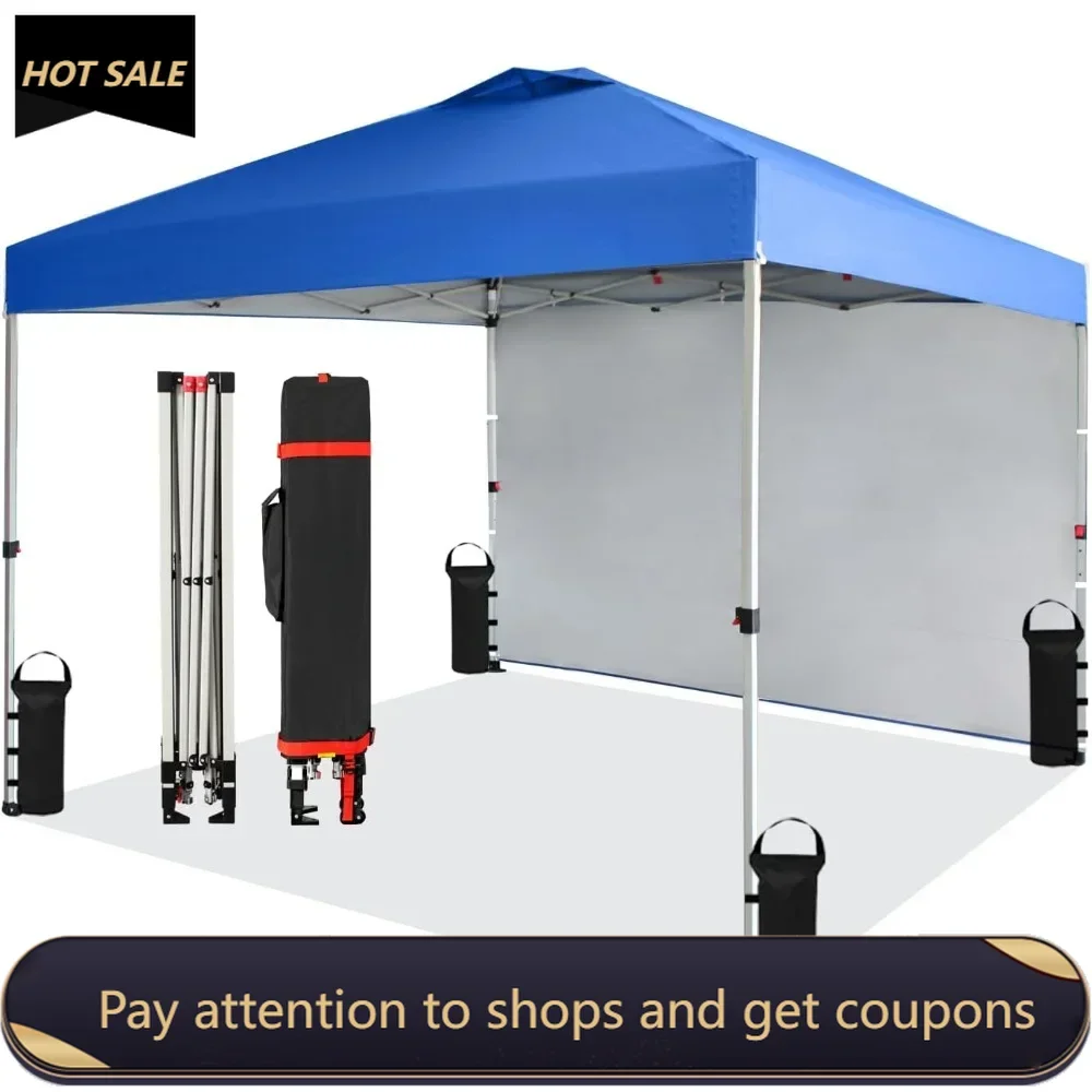 Canopy Tent, 10 x 10 Foot Portable Pop Up Outdoor Shelter with 1 Sidewall, UV Protection, and Carry Bag, Blue Freight free