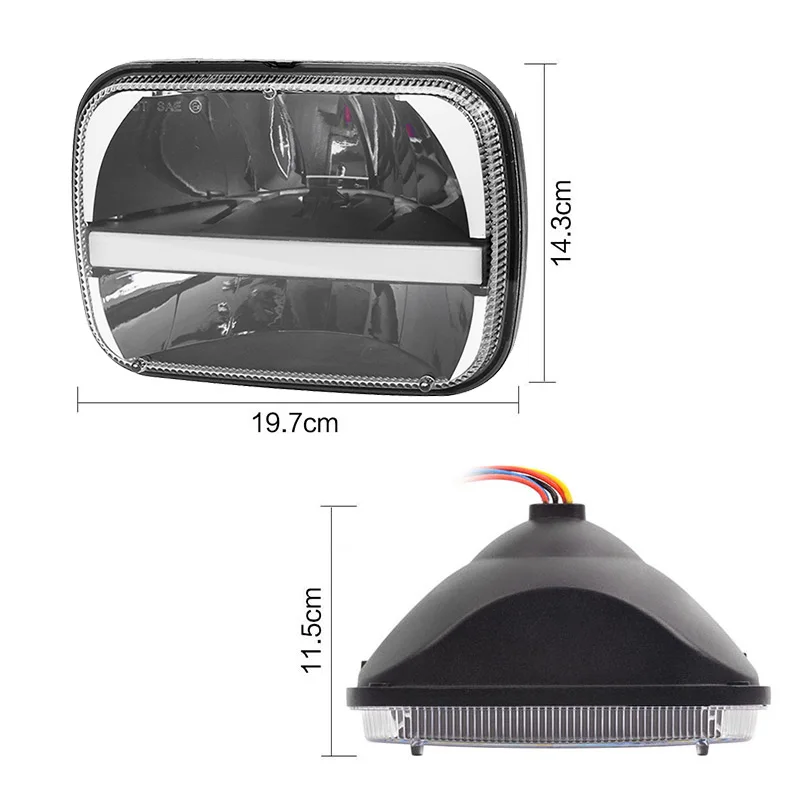Square 5x7 6X7 Inch LED Projector Headlight With Trun Signal DRL For Jeep Wrangler YJ Cherokee XJ Toyota Tacoma Headlamp
