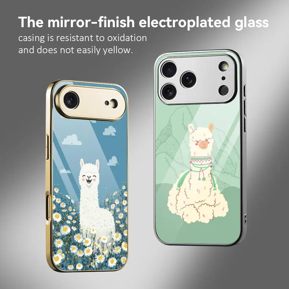 

Милый чехол для телефона с альпакой для iPhone 17 16 15 14 13 12 Pro Max Plus, противоударный, с гальваническим металлическим бампером