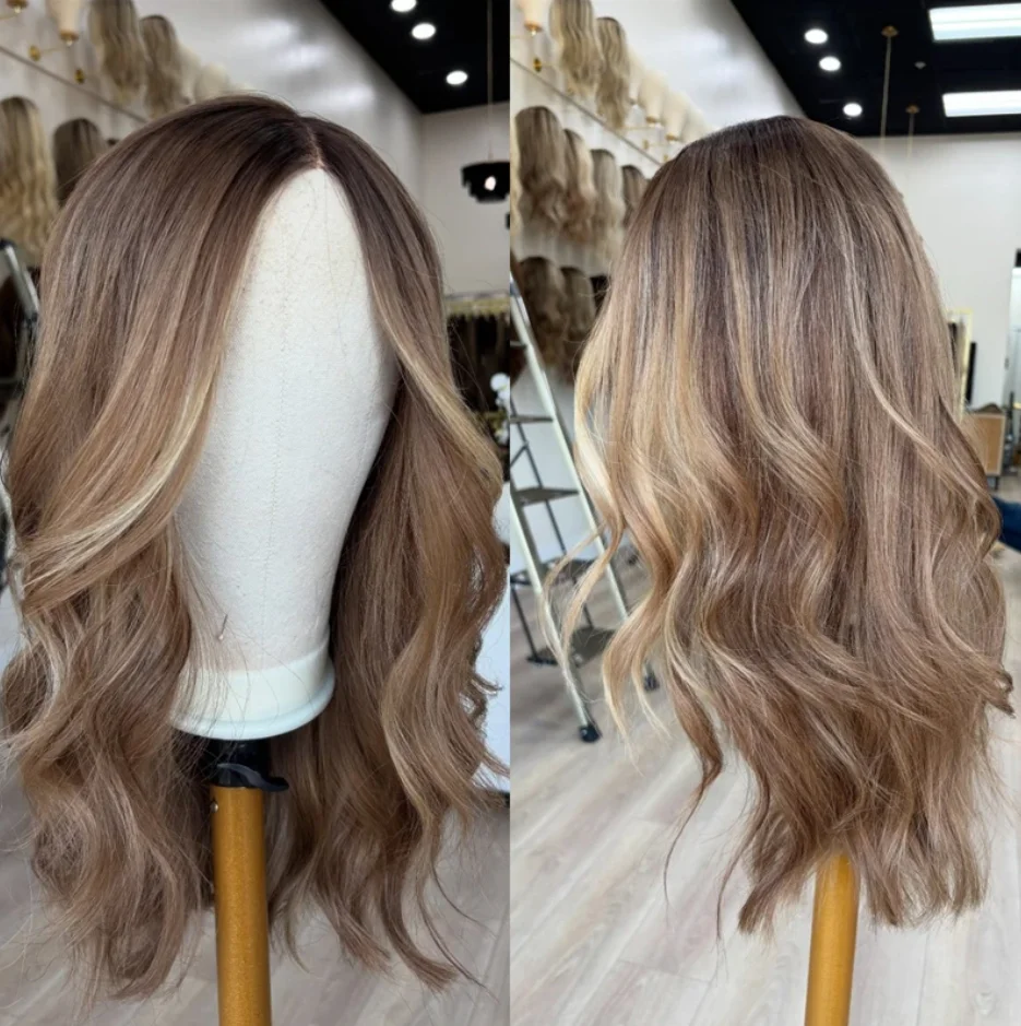 

Парик Темного Корня Ombre Блондинка Коричневый Парик для Женщин 18-дюймовый длинный волнистый Парик Средней Части Синтетический Натуральный Волос Свободная Волна Коричневый Парик