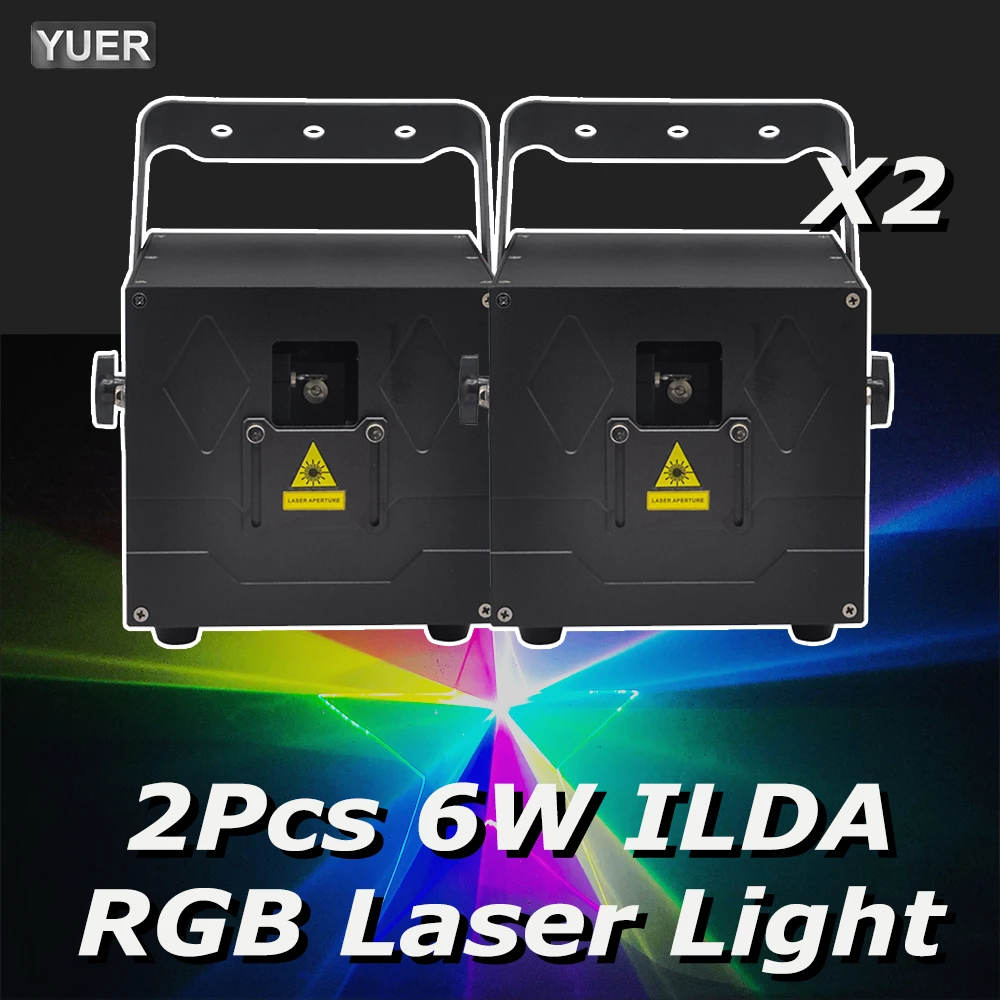 2Pcs/lot ILDA 6W RGB Laser Light Animation Beam Scanner Stage Laser Projector DJ Disco Bar Club Party Dance Wedding Effect Show