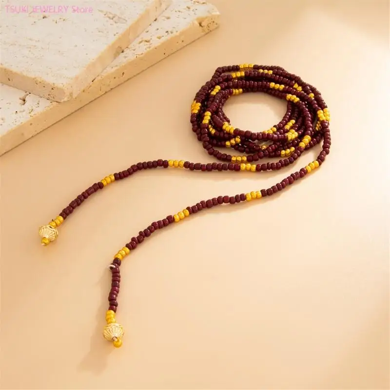 62KE Minimalist Beaded Necklace Featuring Retro Beads Long Length Chain for Fashionable Everyday and Evening Use