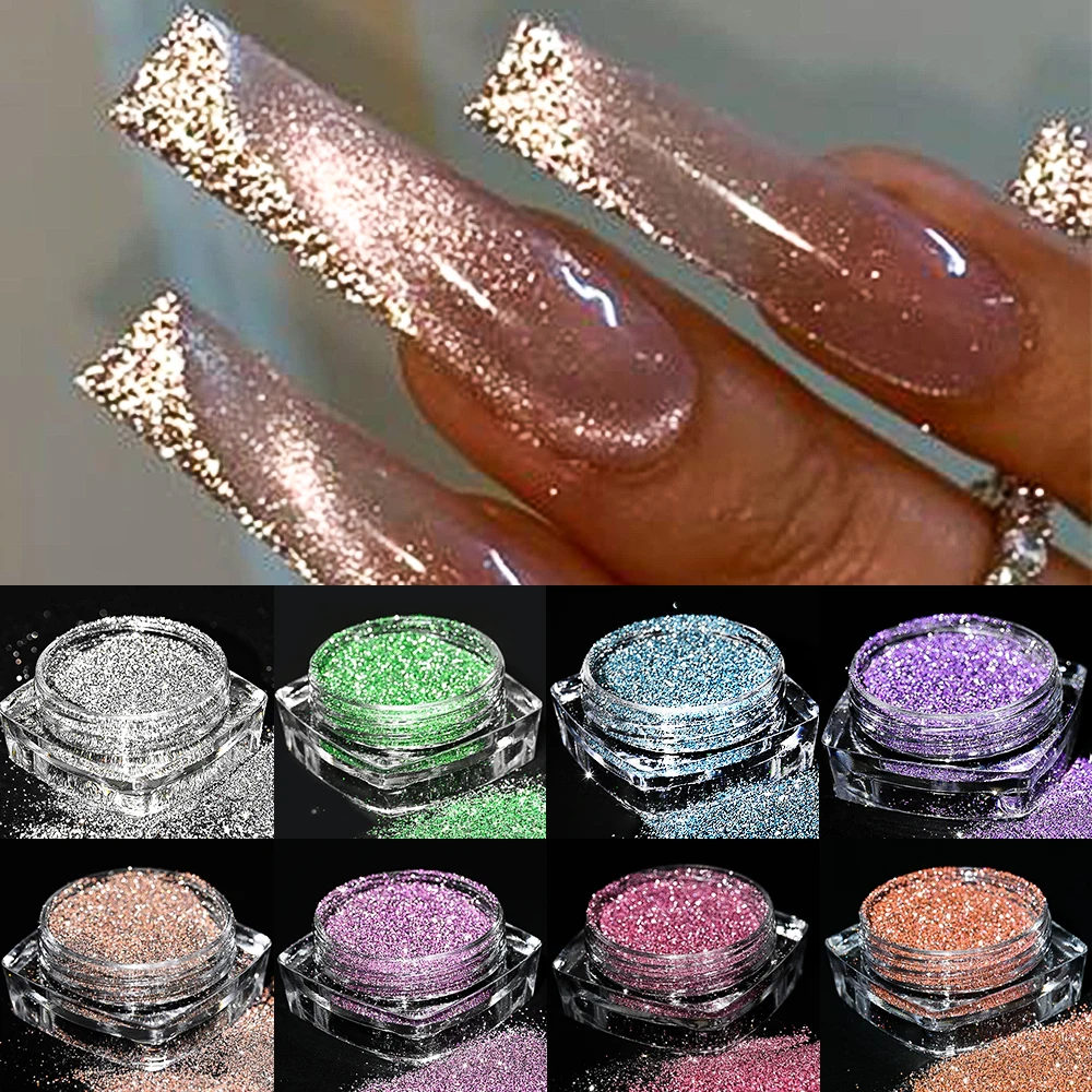 8/1pcs Flashy Broken Diamond Nail Powder Holographic Crystal Rhinestone Pigment Dip Chrome Powder Acrylic Nail Glitter Dust Set