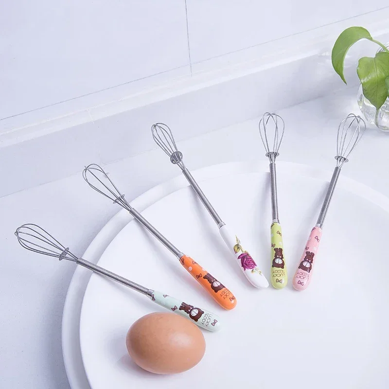 1Pcs Egg Beater Coffee Milk Drink Mini Mixer Ceramic Handle Stirring Whisk Frother Foamer Practical Kitchen Gadgets