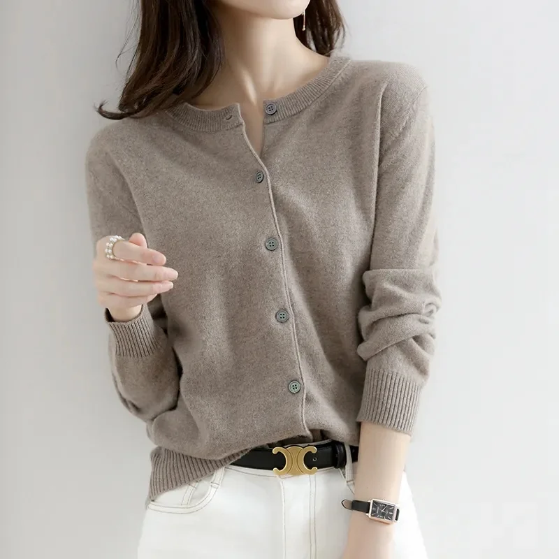 2024 Cashmere Sweater Cardigan Women Single Breasted Long Sleeve Elegant Vintage Jumper Solid Wool Knitted Autumn Winter Outwear