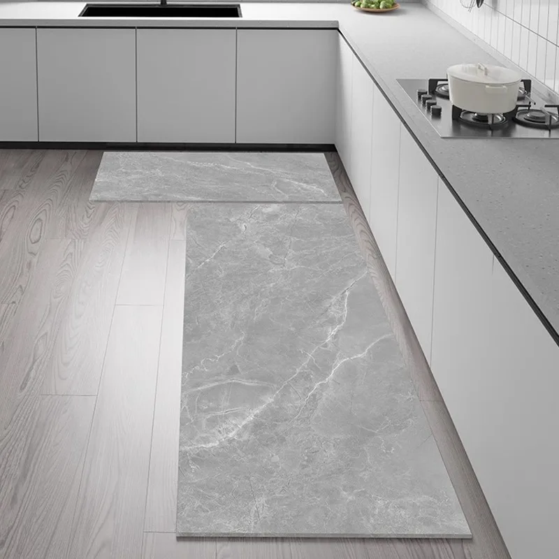Kitchen Carpet Waterproof PVC Floor Mat Marble Pattern Leather Mats Modern Rug Anti-Slip Long Strip Area Mat Home Decor Rugs