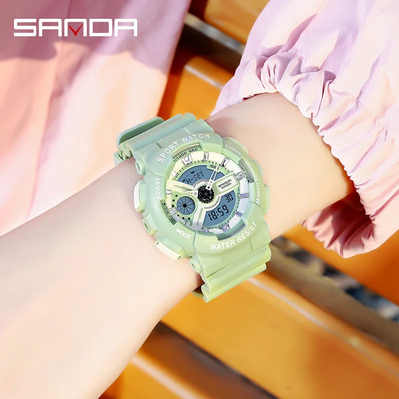 SANDA 292 Outdoor Sport White Digital Watch Women Alarm Clock Waterproof Shock Military Watches LED Display Shock Watch diggro