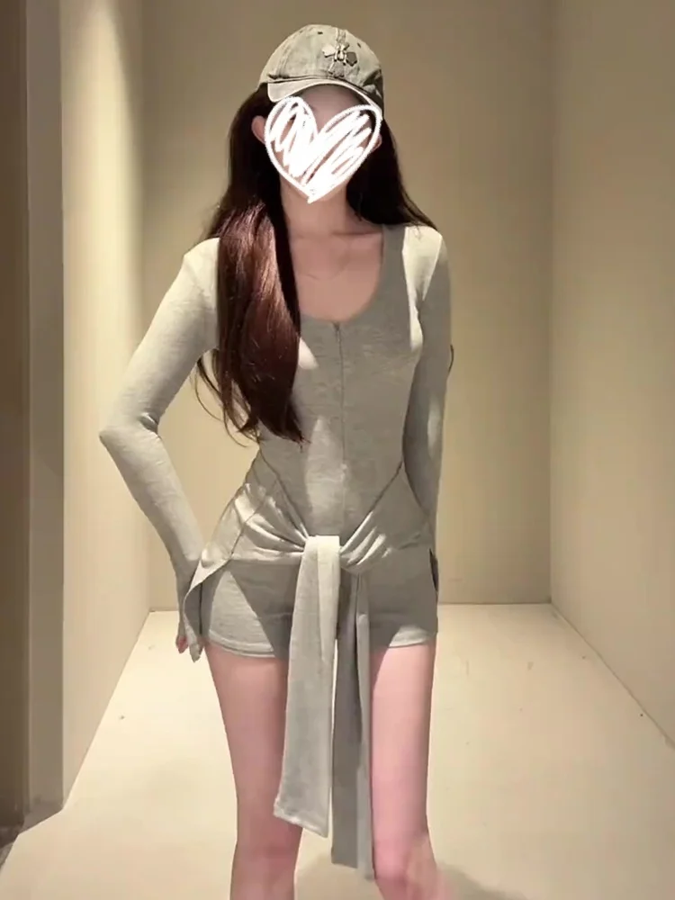 Ele V-Ne Long Sve Onesie Women's Outerwear Autumn Winter New Sle Waist-Bound ort Pants Two-Piece Set High Waist ...