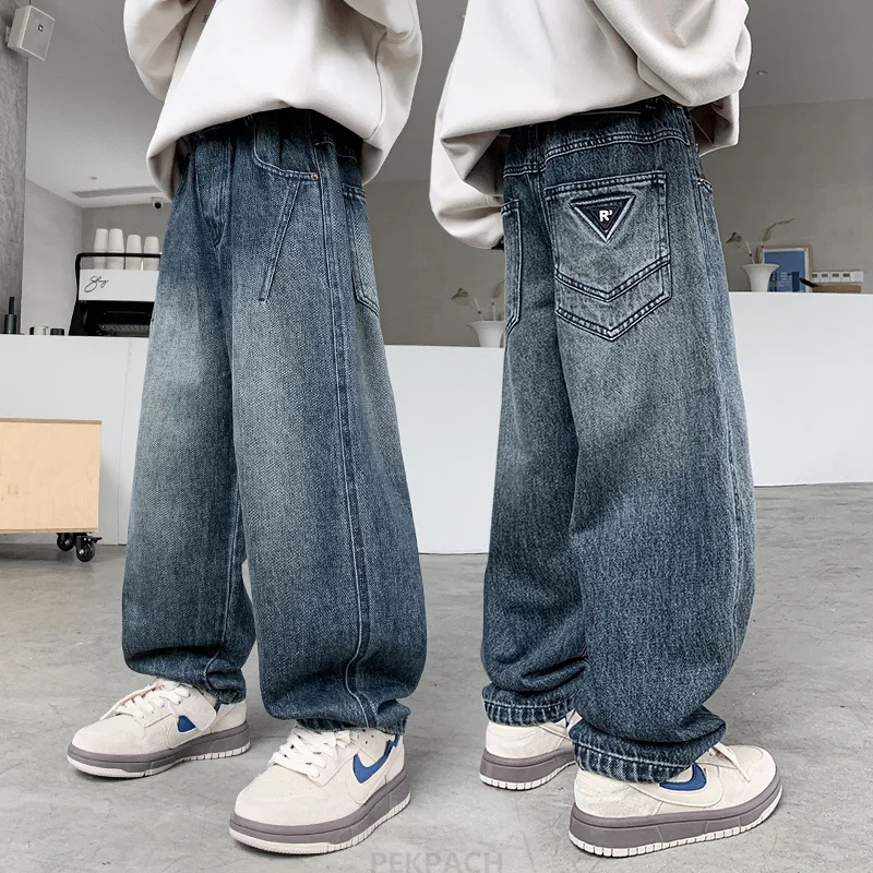 New Stylish Kids Luxury Y2K Carpenter Baggy Jeans for Teen Boys Casual Spring Autumn Denim Pants Children Fashion Wide Trousers