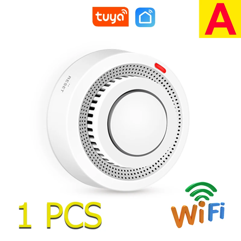 Tuya-Détecteur de fumée WiFi sans fil, capteur photoélectrique, alarme incendie, système de sécurité