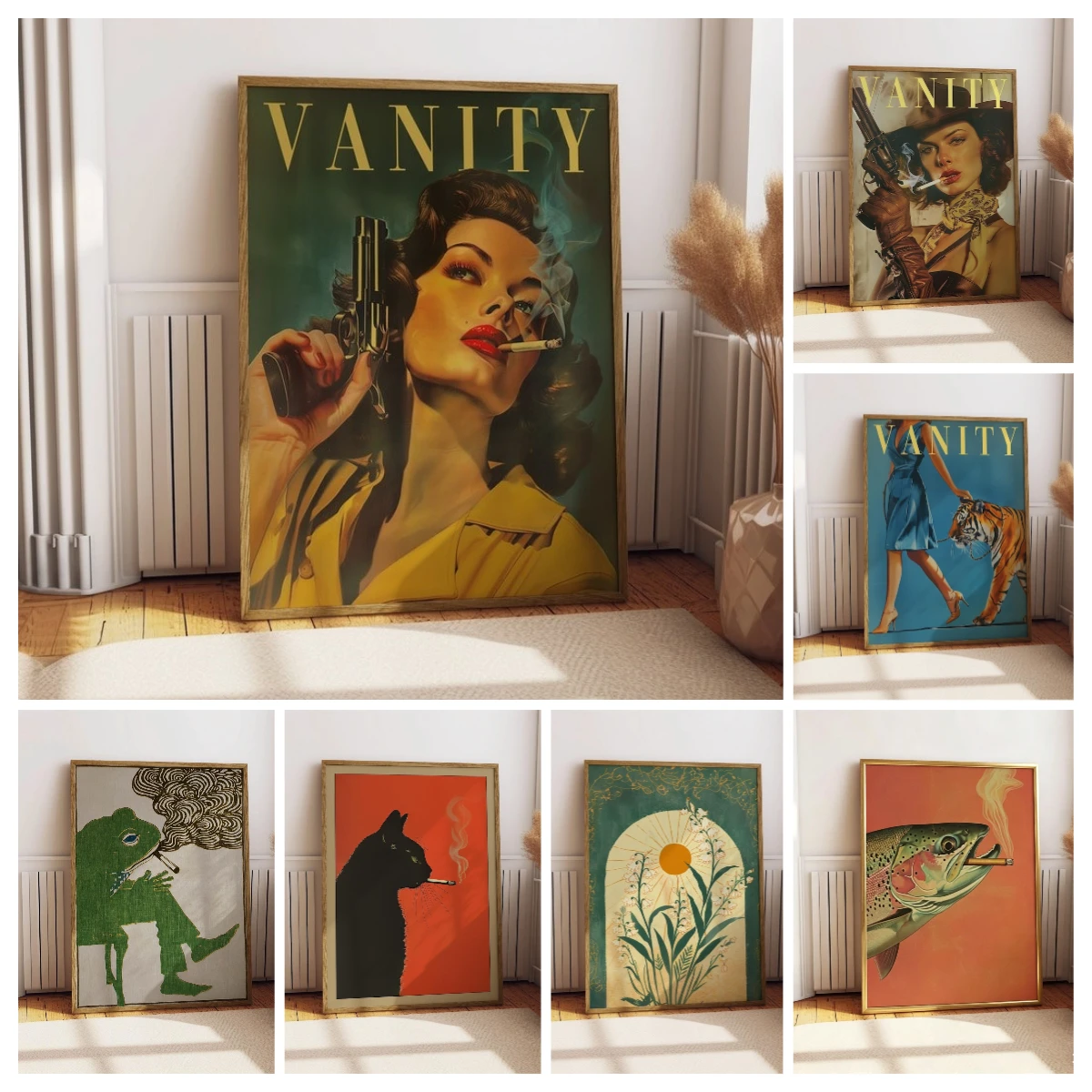 Retro, Trendy, Personalisiertes Leinwandgemälde, Western-Mädchen, Lustiges Tier, Nischen-Schlafzimmer, Wohnzimmer-Dekoration, Hängendes Gemälde