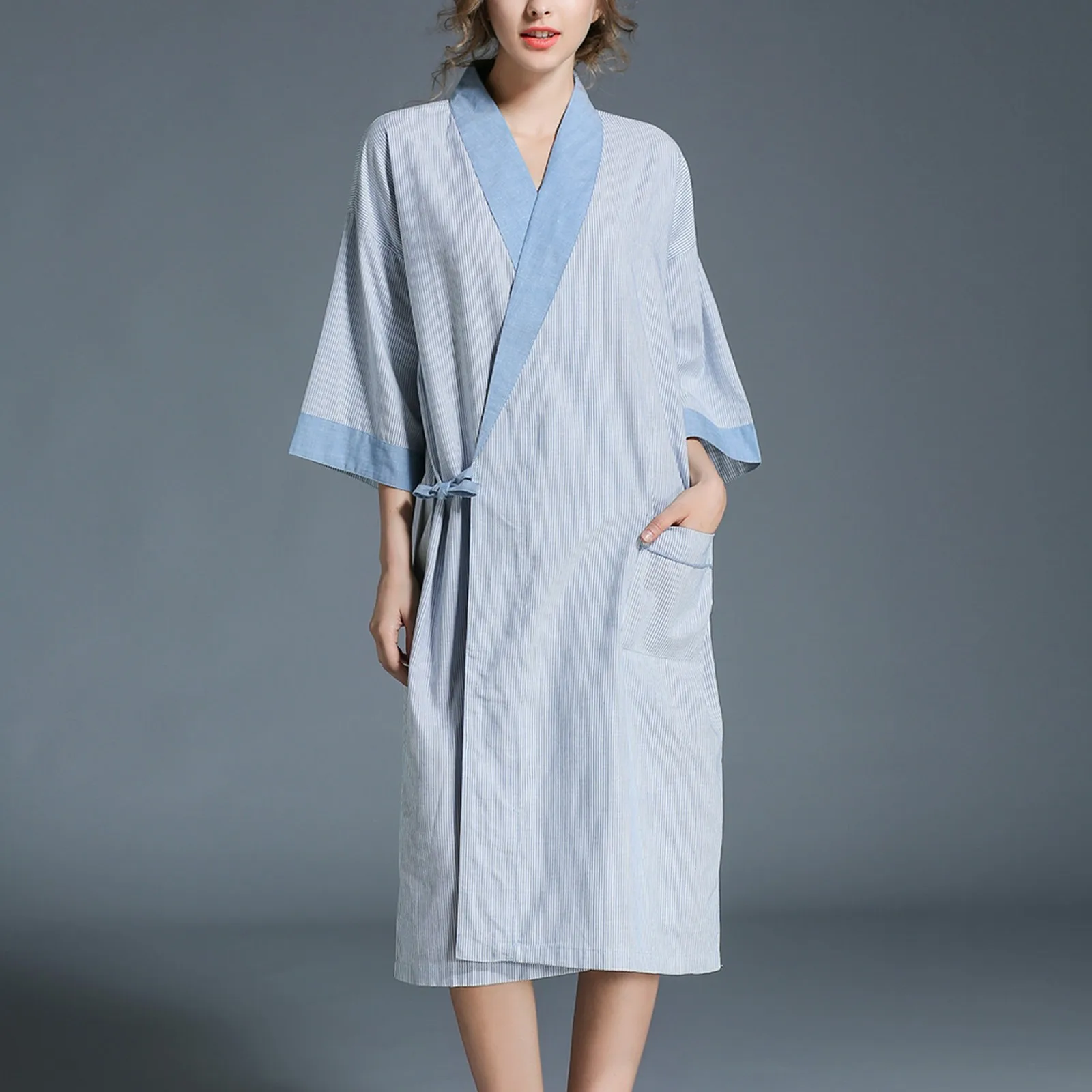 Chinese Cotton Kimono Robe Loose Cotton Couple Sweatshirt Bathrobe Women's Bathrobe Lightweight Knitted Soft Home Pajamas