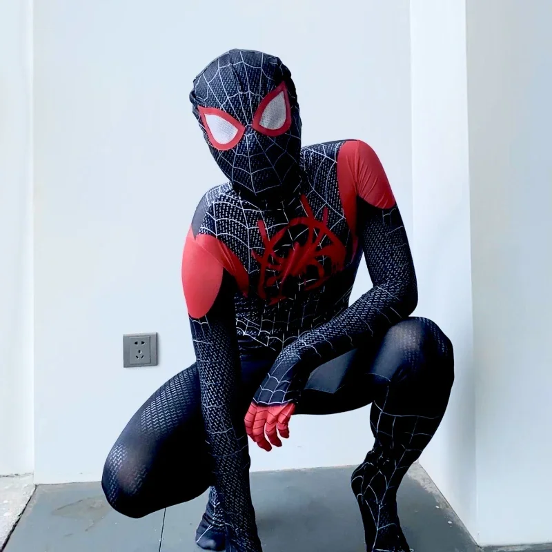 Disfraz de Miles Morales, Spider Man Into The Spider Verse, traje Zentai de superhéroe, traje de Spiderman, costo de fiesta de Halloween #   1