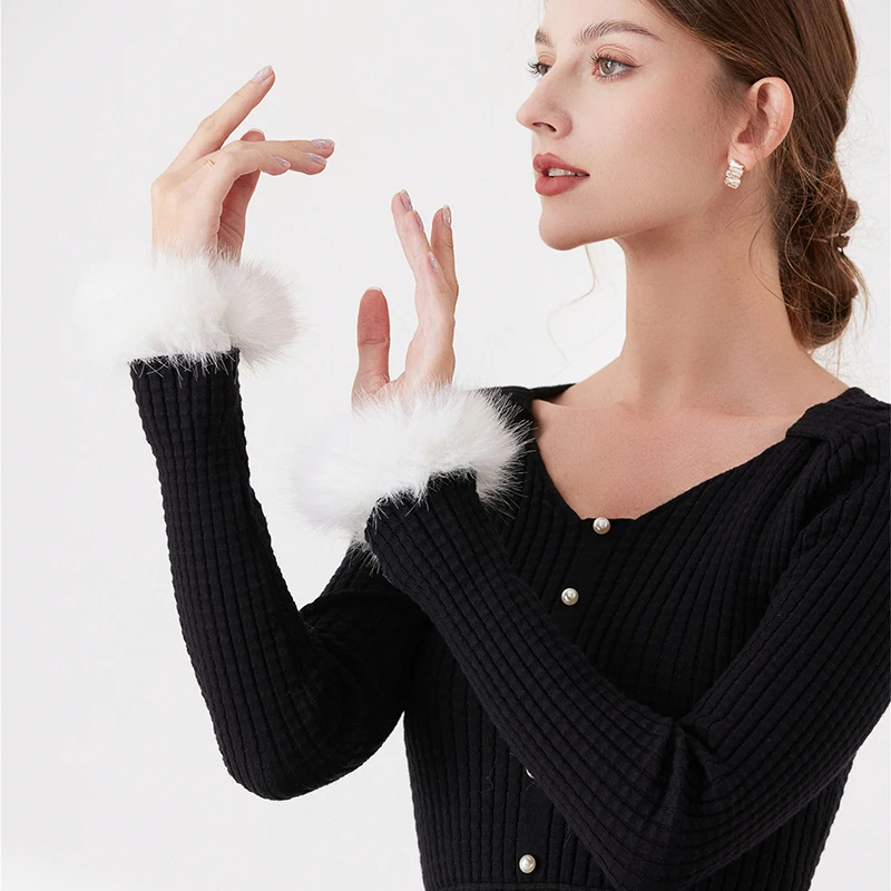 

White plush hand decoration wrist cuff furry feather short fake sleeves performance costumes props accessories