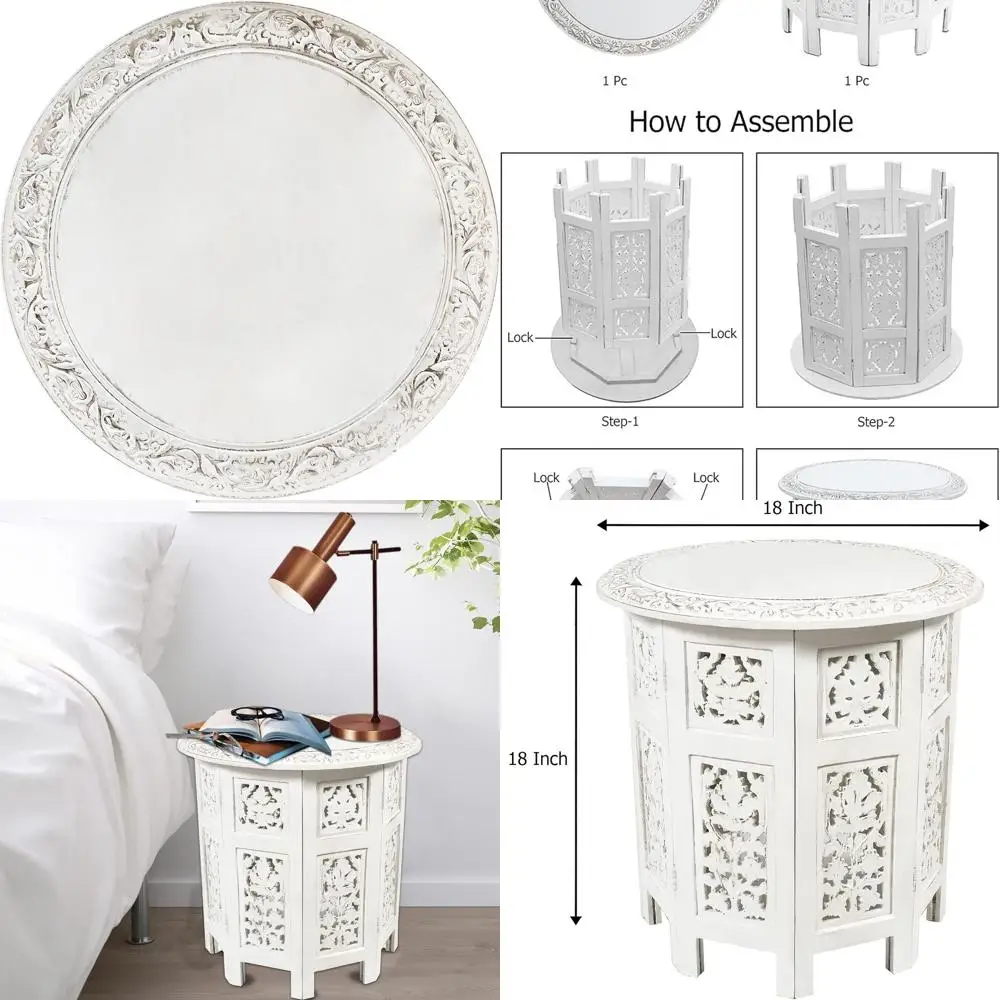 طاولة نهاية قابلة للطي من الخشب الصلب بتصميم بوهو عتيق - طاولة جانبية مستديرة مصنوعة يدويًا 18 للمساحات الصغيرة والمدخل وغرفة المعيشة والسرير #1