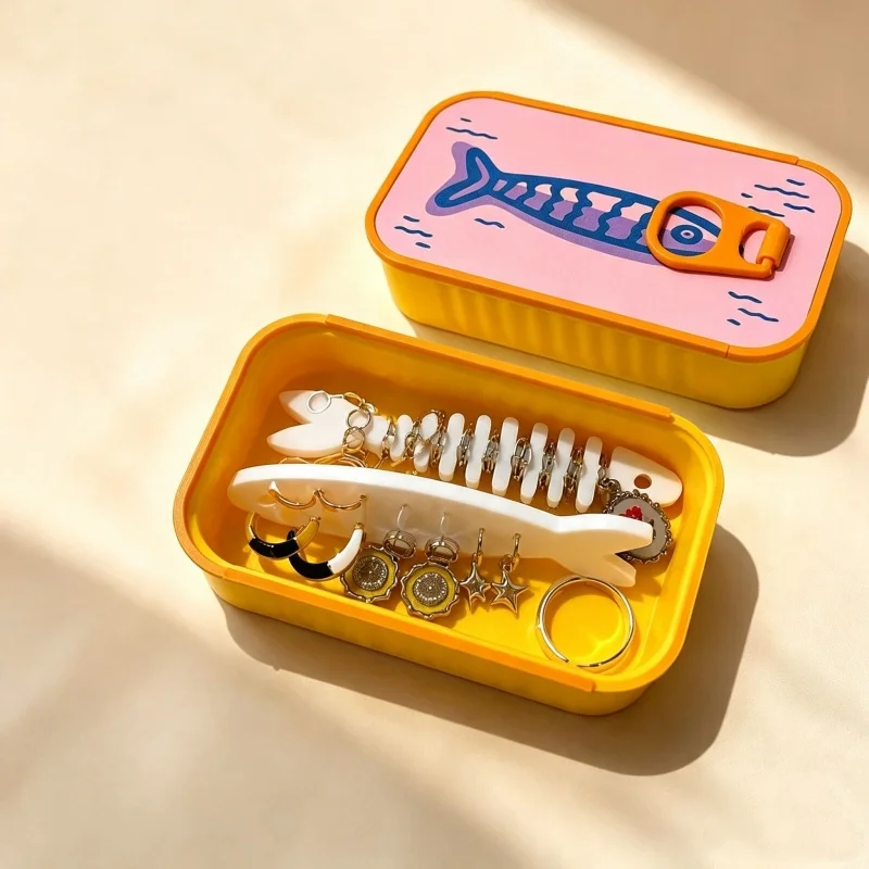 3D Printed Sardine Tin Jewelry Box Sardine Can Jewelry Travel Case Fish Bone Chain Organizer Tangle-free Jewelry Storage Box