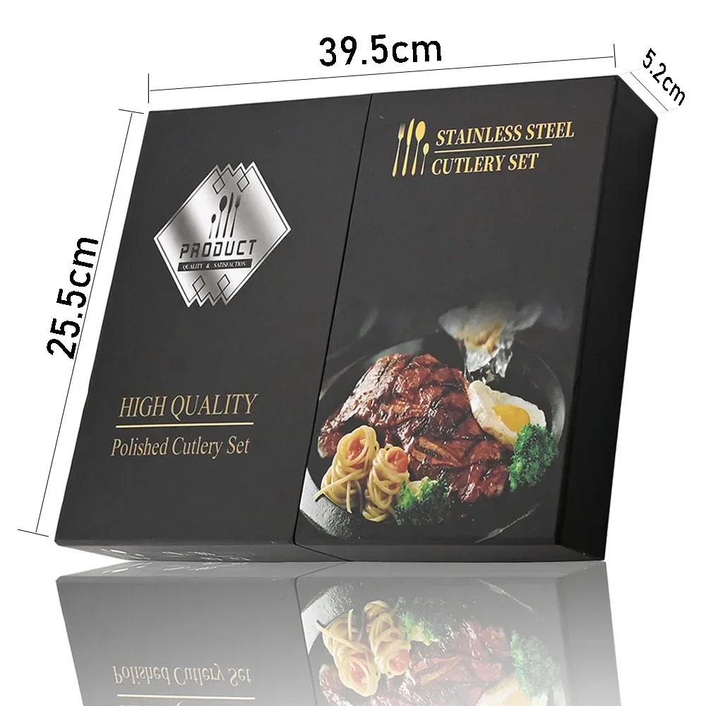 Imagem -02 - Português Conjunto de Talheres de Punho Preto Ouro Cozinha de Férias Presente 24 Pcs Aço Inoxidável