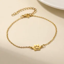 Lemegeton Dog Cat Paw Custom Name Bracelet Women Stainless Steel Jewelry Multiple Names Personalized Pet Valentine's Day Gifts