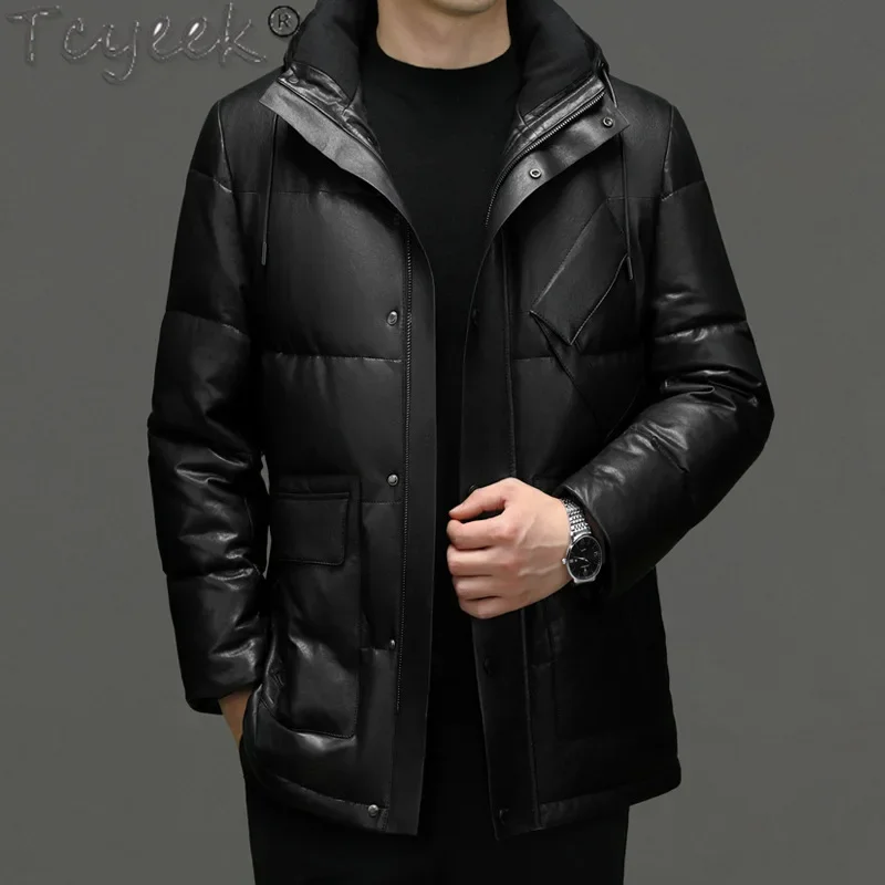 Tcyeek Genuine Leather Down Jacket Men Clothes Real Sheepskin Mens Coats Winter White Goose Down Coat Jaqueta De Couro 2024