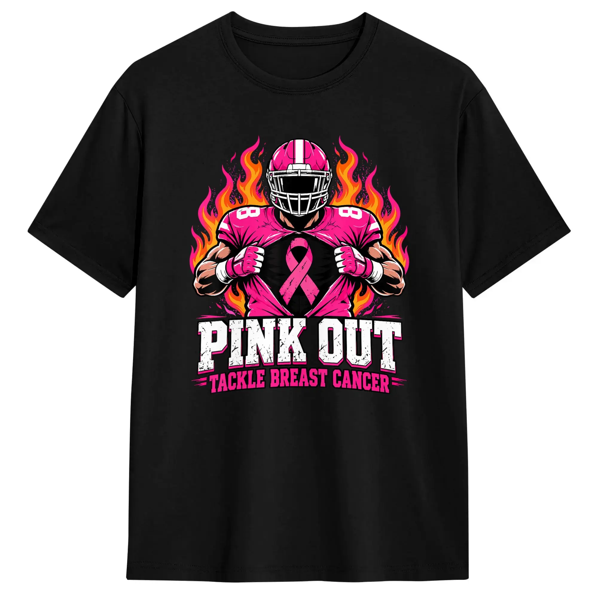 Creative Pink Out Tackle Breast Cancer Football T-Shirts Men Crew Neck Cotton T Shirts  Short Sleeve Tees Summer Clothing