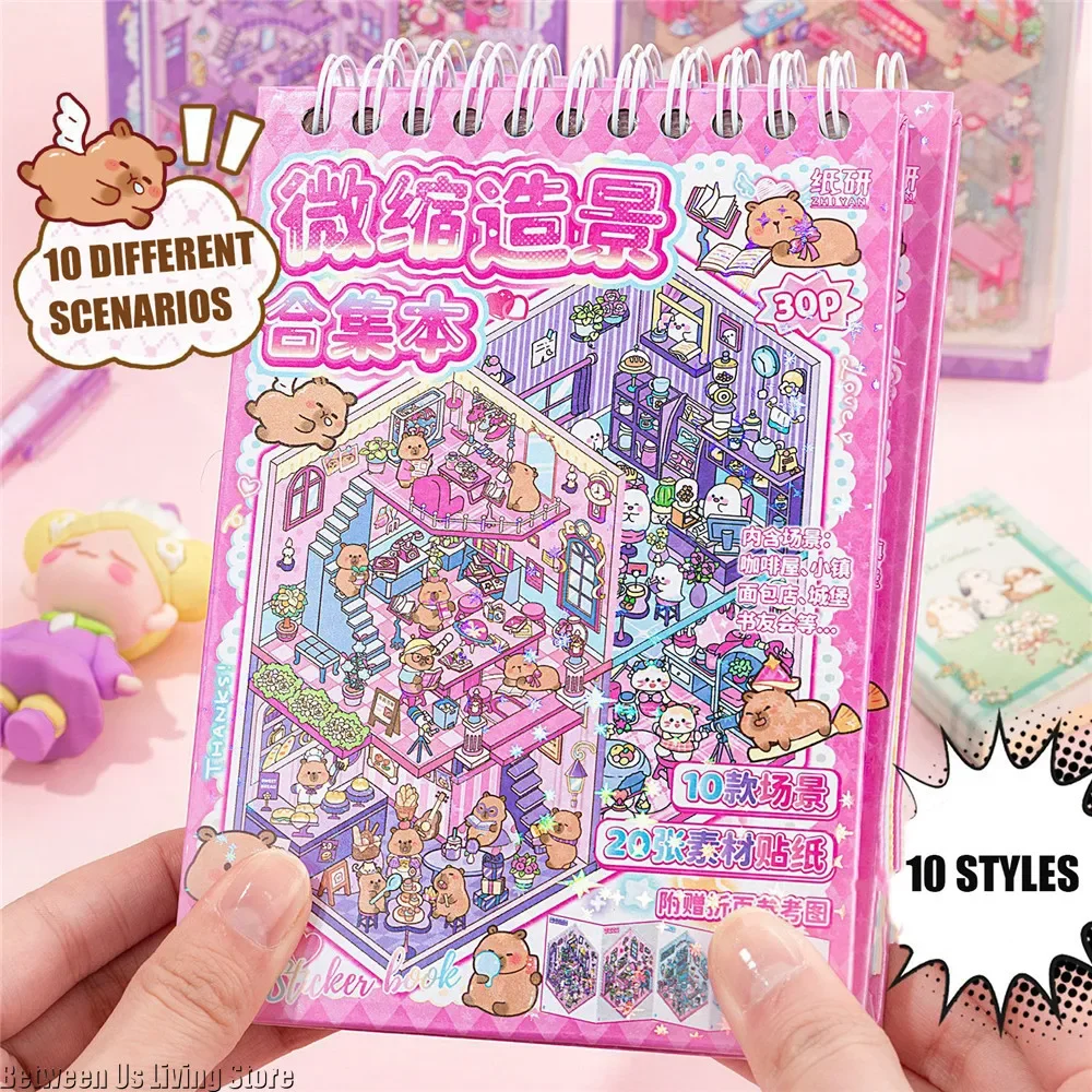 كتاب ملصقات DIY للأطفال - مشهد كابينة الجيب ثلاثي الأبعاد بمناظر طبيعية كرتونية 10 في 1، هدية مثالية للأولاد والبنات #4