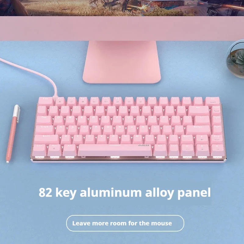 Imagem -02 - Azazz-teclado Mecânico Coração Rosa 82 Teclas Ak33 Coração Menina Rgb Retroiluminado Branco pc Laptop Escritório