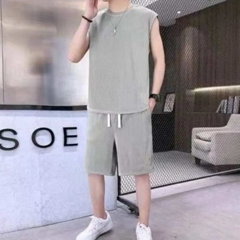 

​Summer Men's Sport Set Breathable Sleeveless Vest Quick Dry Shorts Combo for Jogging Training​