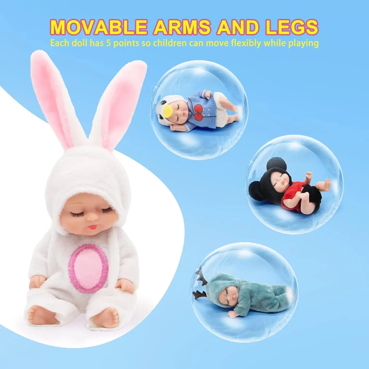 Mini Poupées Réalistes Bébé Reborn, Bébés Minuscules Lavables avec Vêtements Animaux, Cadeaux Mignons Bébé Alive Butter, 4 ", 10 Pcs