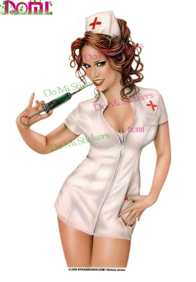 #sexy #naughty #nurse in short skirt #redhead #pinup girl #sticker/#decal