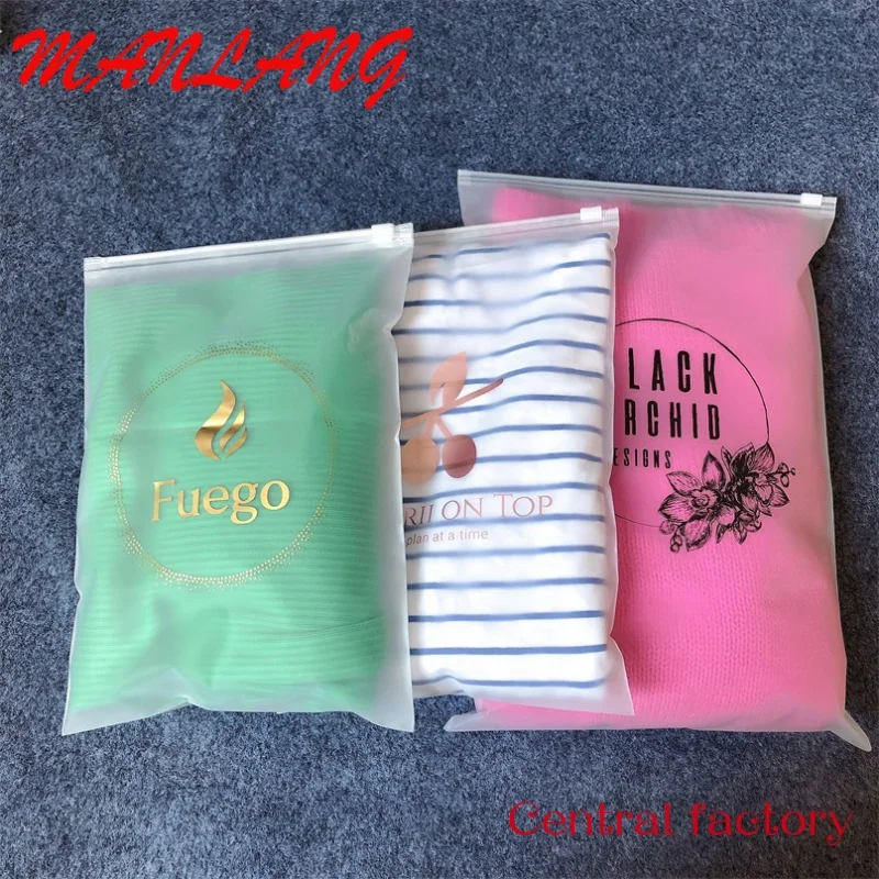 Tas ritsleting Frosted Logo kustom tas plastik pakaian tas kunci ritsleting kemasan pakaian