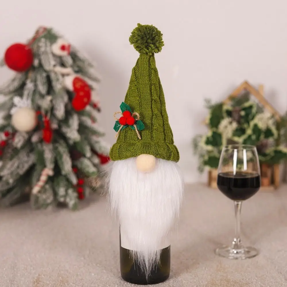 2pcs Cartoon Christmas Gift Wine Bottle Cover Knitted Reusable Rudolf Faceless Bottle Bag Exquisite Champagne Bottle Cover